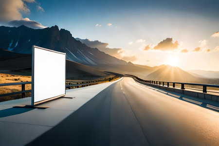 Blank billboard on the highway at sunset. white signboard on the roadsideの素材