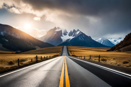 Road in New Zealand, South Island, Mt Cook National Park.の素材