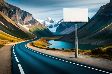 Blank billboard on the highway at sunset. white signboard on the roadsideの素材