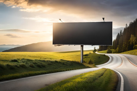 Blank billboard on the highway at sunset. white signboard on the roadsideの素材