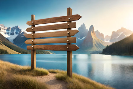 blank empty Wooden signpost template , destination and direction indicating signboardの素材