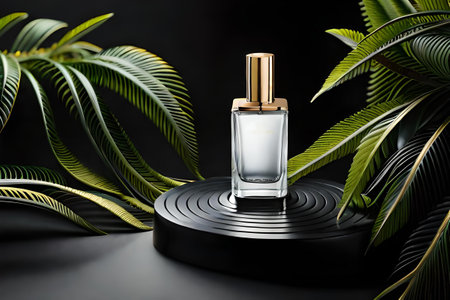 black floral perfume advertising template, dark and gold fragrance bottle mockupの素材