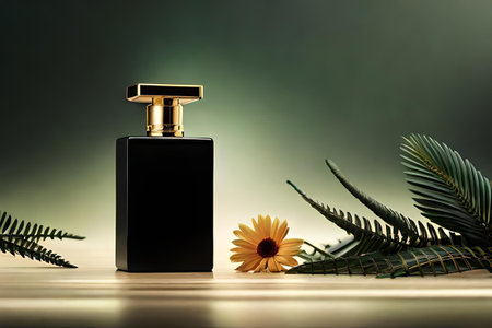 black floral perfume advertising template, dark and gold fragrance bottle mockupの素材