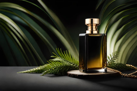 black floral perfume advertising template, dark and gold fragrance bottle mockupの素材