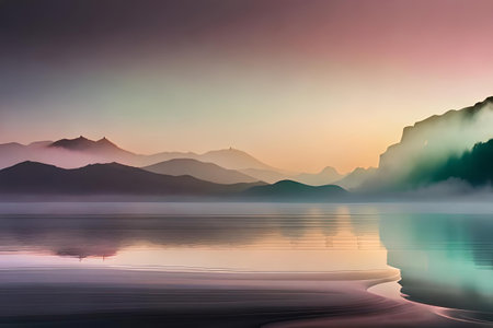 abstract hazy and iridescent surreal landscape, colorful abstract digital painting , epic cloudy sceneryの素材