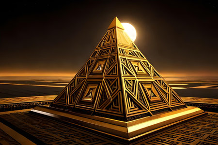 precious royal ornamented golden pyramid , golden pattern decorated magnificient pyramidの素材