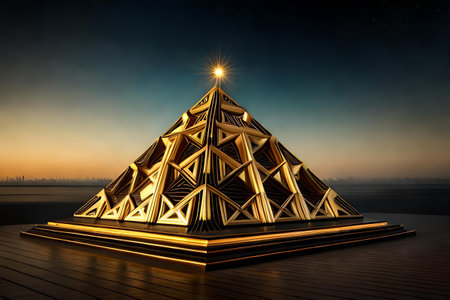 precious royal ornamented golden pyramid , golden pattern decorated magnificient pyramidの素材