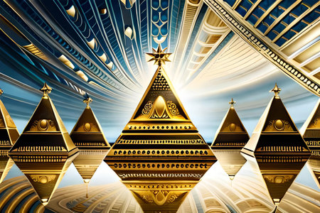 precious royal ornamented golden pyramid , golden pattern decorated magnificient pyramidの素材