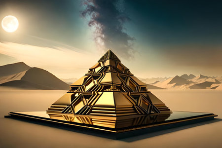 precious royal ornamented golden pyramid , golden pattern decorated magnificient pyramidの素材