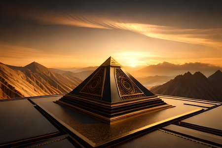 precious royal ornamented golden pyramid , golden pattern decorated magnificient pyramidの素材