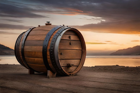 old wooden barrel, aged used wood barrelの素材