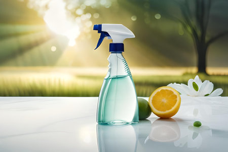 kitchen cleaning product bottle , hygienic spray branding mockupの素材