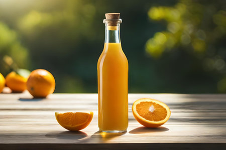 advertising template for orange juice branding , fresh juice in glass bottleの素材