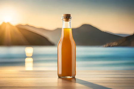 advertising template for orange juice branding , fresh juice in glass bottleの素材