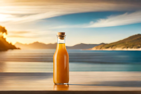 advertising template for orange juice branding , fresh juice in glass bottleの素材