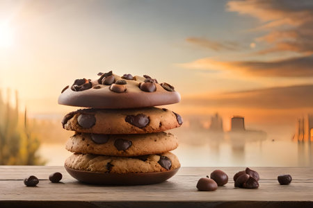 variety of freshly baked chocolate chip cookiesの素材