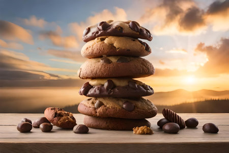 variety of freshly baked chocolate chip cookiesの素材
