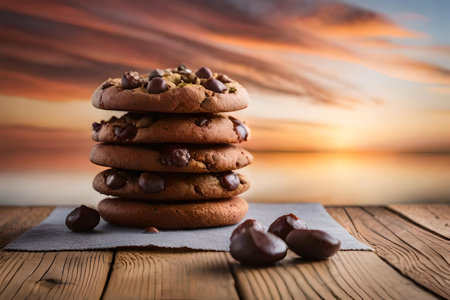 variety of freshly baked chocolate chip cookiesの素材