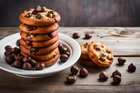 variety of freshly baked chocolate chip cookiesの素材