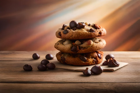 variety of freshly baked chocolate chip cookiesの素材