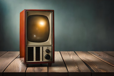 vintage TV in a wooden room , retro and old fashion televisionの素材