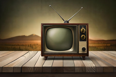 vintage TV in a wooden room , retro and old fashion televisionの素材