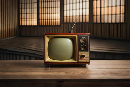 vintage TV in a wooden room , retro and old fashion televisionの素材