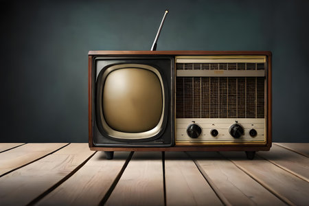 vintage TV in a wooden room , retro and old fashion televisionの素材