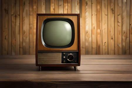 vintage TV in a wooden room , retro and old fashion televisionの素材