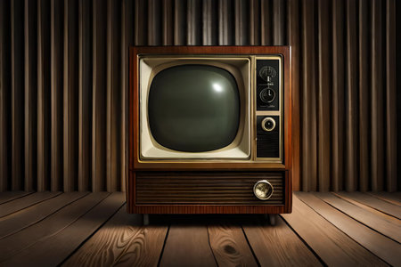 vintage TV in a wooden room , retro and old fashion televisionの素材