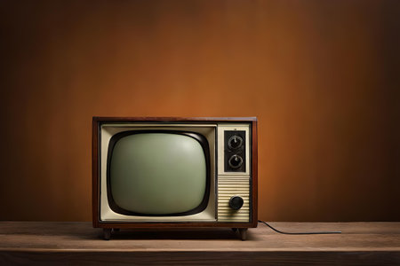vintage TV in a wooden room , retro and old fashion televisionの素材