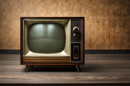 vintage TV in a wooden room , retro and old fashion televisionの素材