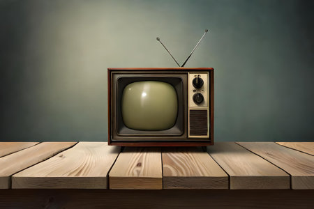 vintage TV in a wooden room , retro and old fashion televisionの素材