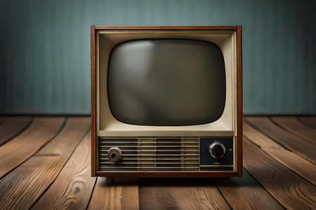 vintage TV in a wooden room , retro and old fashion televisionの素材