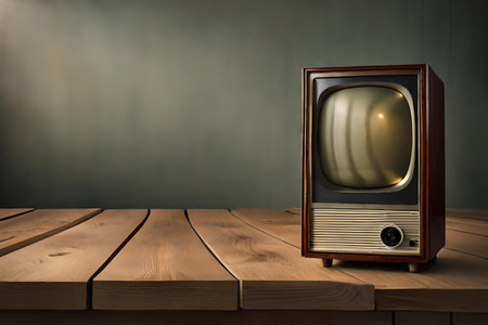 vintage TV in a wooden room , retro and old fashion televisionの素材