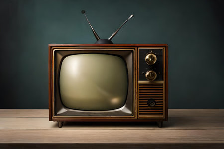 vintage TV in a wooden room , retro and old fashion televisionの素材