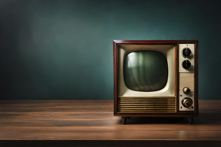 vintage TV in a wooden room , retro and old fashion televisionの素材