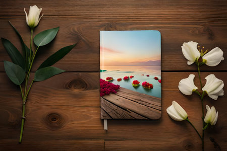 elegant notebook on wooden surfaceの素材