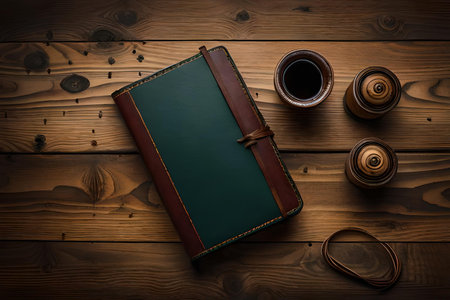 elegant notebook on wooden surfaceの素材