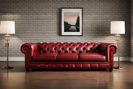 red leather chesterfield sofa in a classy interiorの素材