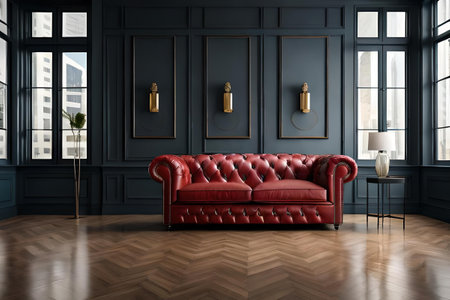 red leather chesterfield sofa in a classy interiorの素材