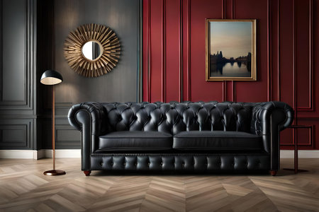 red leather chesterfield sofa in a classy interiorの素材
