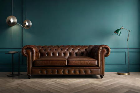 brown leather chesterfield couch inside a classy interior , elegant sofaの素材
