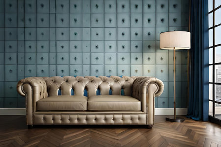 brown leather chesterfield couch inside a classy interior , elegant sofaの素材