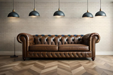brown leather chesterfield couch inside a classy interior , elegant sofaの素材