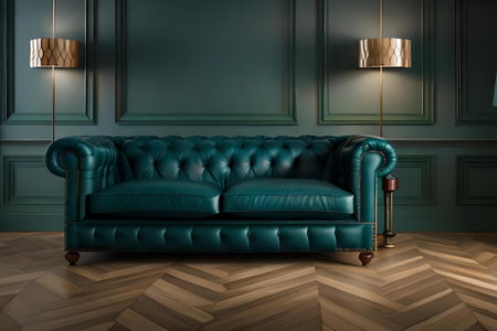 blue green chesterfield layer inside a classy interior , elegant sofaの素材