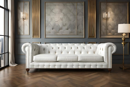 white chesterfield sofa in a classy interiorの素材