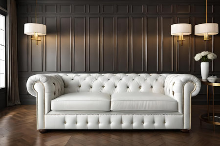 white chesterfield sofa in a classy interiorの素材