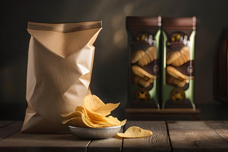 branding template for potato chips and crisps , chips packaging brand mockupの素材