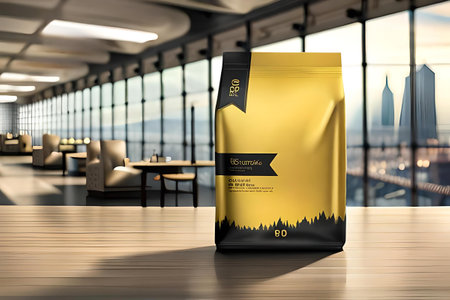 black and yellow labeled packet , product branding packaging templateの素材